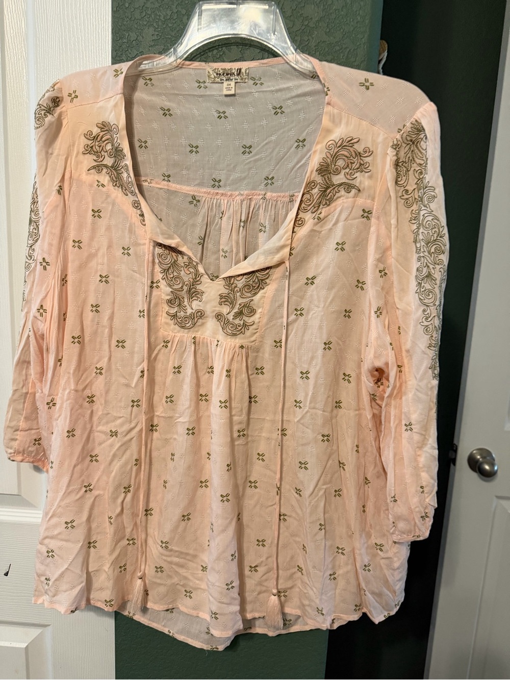 ONE WORLD Pale Pink Embroidered Peasant Blouse